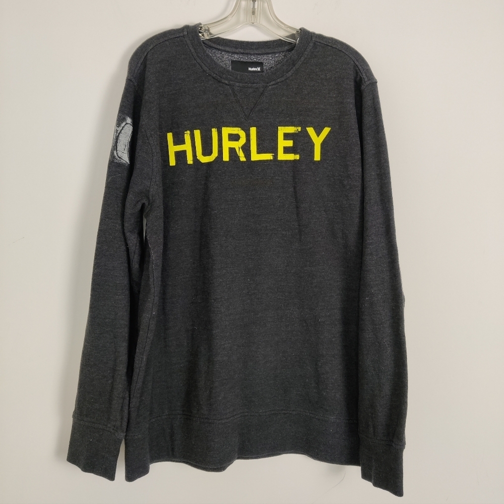 Hurley Men's Sweatshirt in Black Size XL Yellow Graphic and White Logo Cotton